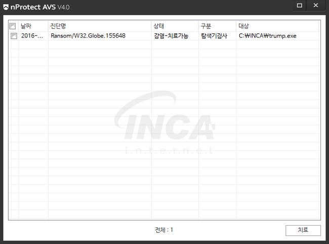 [그림 8] nProtect Anti-Virus/Spyware V4.0 진단 및 치료 화면