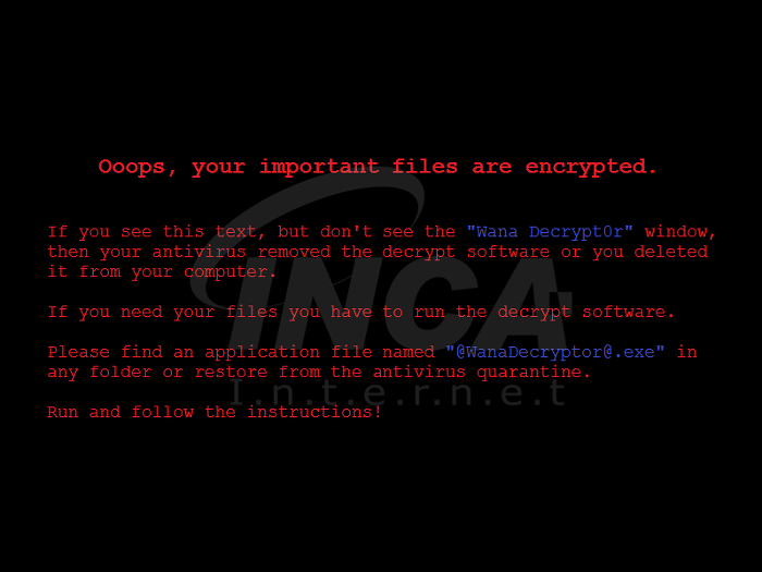 [그림 2]  ‘WannaCryptor’ 랜섬웨어에 감염 된 사용자 바탕화면