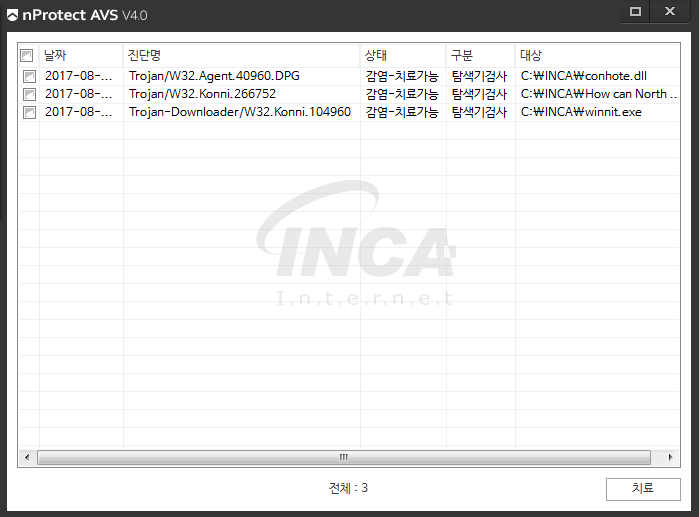 [그림 13] nProtect Anti-Virus/Spyware V4.0 진단 및 치료 화면