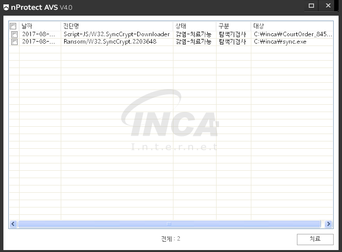 [그림 4] nProtect Anti-Virus/Spyware V4.0 진단 및 치료 화면