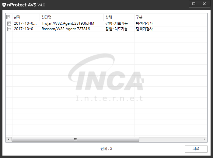 [그림 9] nProtect Anti-Virus/Spyware V4.0 진단 및 치료 화면