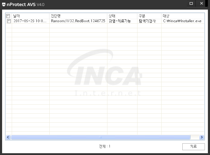 [그림 7] nProtect Anti-Virus/Spyware V4.0 진단 및 치료 화면