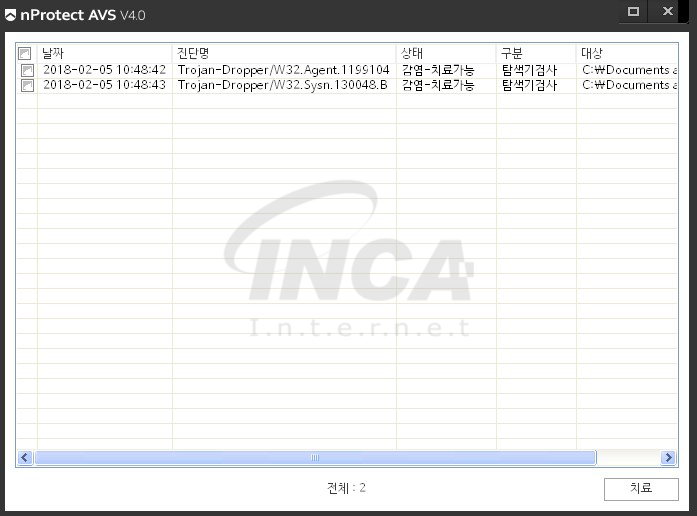 [그림 9] nProtect Anti-Virus/Spyware V4.0 진단 및 치료 화면