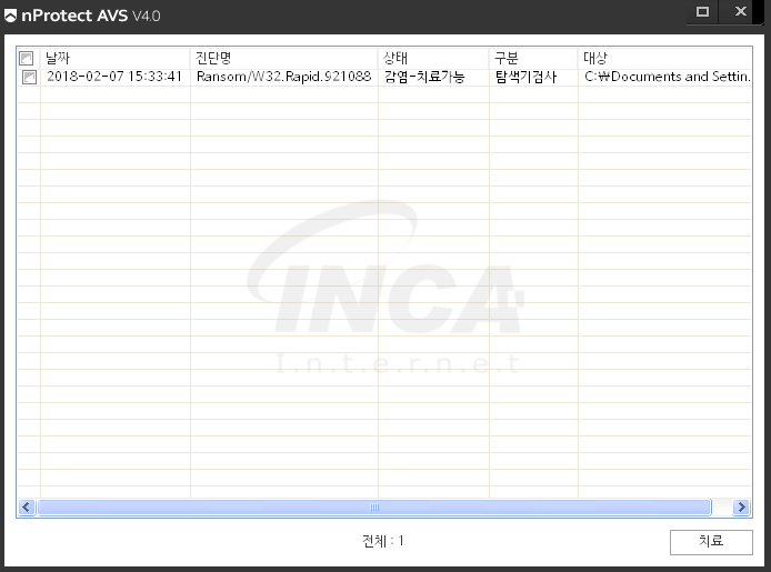 [그림 8] nProtect Anti-Virus/Spyware V4.0 진단 및 치료 화면