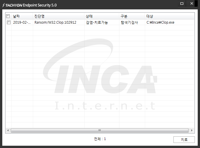[그림 3] TACHYON Internet Security 5.0 진단 및 치료 화면